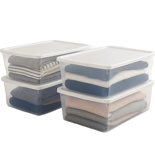 HOMZ 4-Pack Snaplock, Small Clear Plastic Storage Organizer Bins w/Lids, 12 Quart, White - Stackable Container Boxes for Bedroom, Bathroom, Garage, and Office Organization