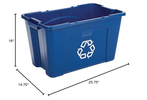 Rubbermaid Commercial Products Stackable Recycling Bin, 18 Gallon, Blue Storage Container, For Garage/Kitchen use for Boxes/Paper Recycle (Pack of 6)