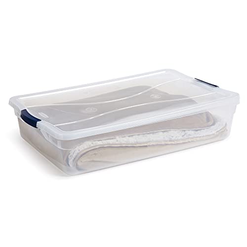 Rubbermaid Cleverstore 42 Quart Stackable Plastic Storage Bin with Lids for Garage, Closet, and Classroom, Clear, 4 Pack