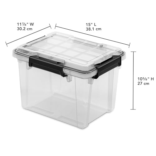 Sterilite 18 Pack 19 Qt Gasket Box, Clear Stackable Plastic Storage Container with Lids, Black - Waterproof and Dustproof Tote for Home Organization