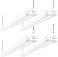 hykolity 4 Pack Linkable LED Shop Light, 4FT 42W [250W Equivalent], 4400lm, 5000K Daylight, with Plug, Utility Light Fixture, Hanging or Surface Mount, White