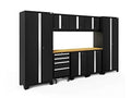 NewAge Products Bold Series Black 9PC Garage Cabinets Set with Tool, Base, Wall Cabinets, Bamboo Worktop and 30 in. Lockers, Heavy Duty Steel Garage Storage System, 63152