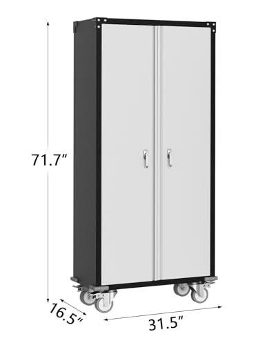 GarveeHome Metal Locker Storage Cabinet with Wheels 71" H with Doors and 2 Shelves Adjustable 4 Adjustable Feet for Home, Garage, Office, Shop