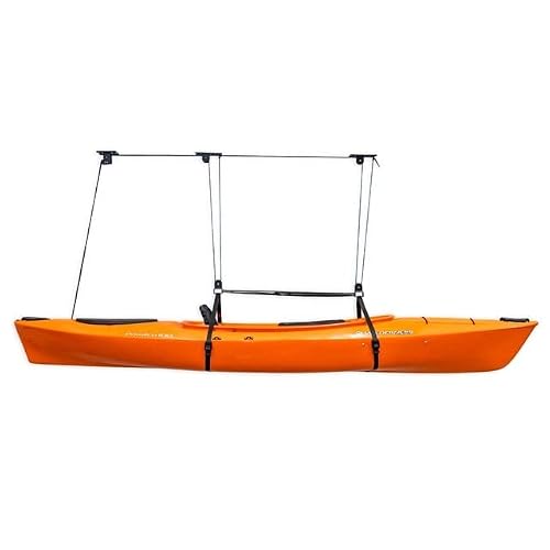 Teal Triangle Pulley Hoist for Kayaks, Canoes, and Paddleboards - Heavy Duty Garage Storage Lift - Kayak Hanger Holds 150 lbs and Fits 10-14 ft Tall Garage Ceilings