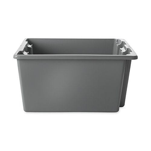 Rubbermaid Commercial Palletote Storage Stack and Nest Box, 1.3 Cu. Ft, Gray Tote, for Warehouse/Garage/Cleaning/Maintenance