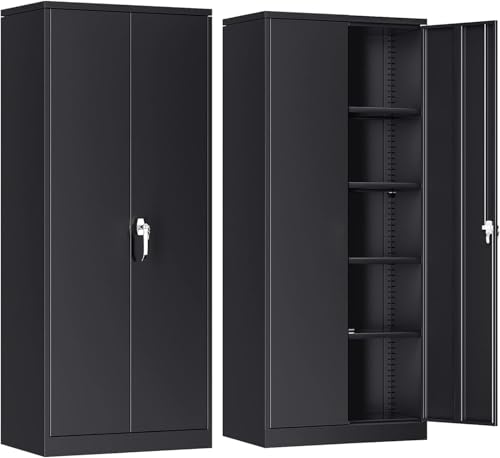 INTERGRAET Metal Storage Cabinet with Adjustable Shelves, Garage Storage Cabinets with Doors and Shelves, File Cabinets for Home Office, Kitchen Pantry Cabinet, 72''H, Black
