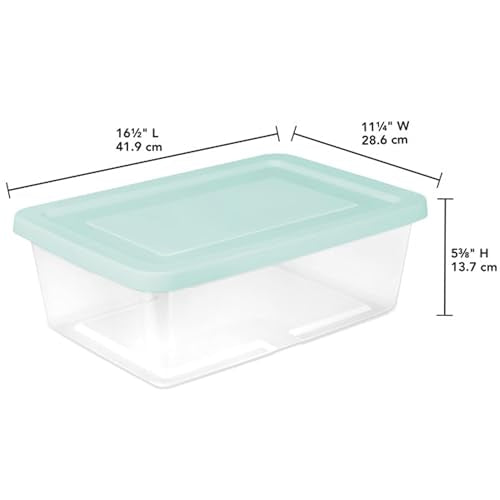 Sterilite 12 Pack Storage Boxes, Clear Plastic Stackable Containers, Lightweight Home Organizers with Snap Lids, 12 Quart, Mindful Mint