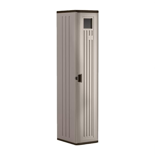 Suncast Tall Storage Locker for Garage Organization - 72" Lockable Organizer with Shelving for Garden Supplies, Paint Cans & Outdoor Tools, Multi-Wall Resin Construction, Platinum