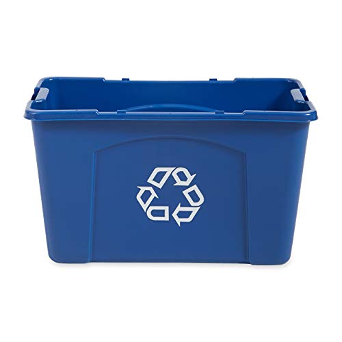Rubbermaid Commercial Products Stackable Recycling Bin, 18 Gallon, Blue Storage Container, For Garage/Kitchen use for Boxes/Paper Recycle (Pack of 6)