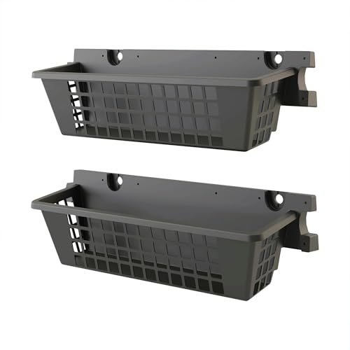 Suncast 2-Pack Accessory Baskets, Resin Organizers for Shed, Black, 25" x 7.25" x 7" - Outdoor Storage Organization, 30 lb Weight Capacity Per Shelf Basket, EZ Bolt Wall-Mount Assembly