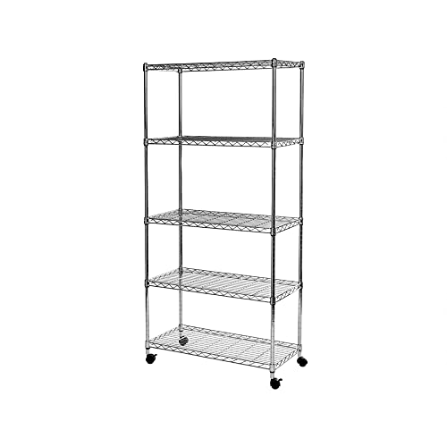 Seville Classics 5-Tier Steel Wire Shelving with Wheels, 30" W x 14" D x 60" H, Plated Steel