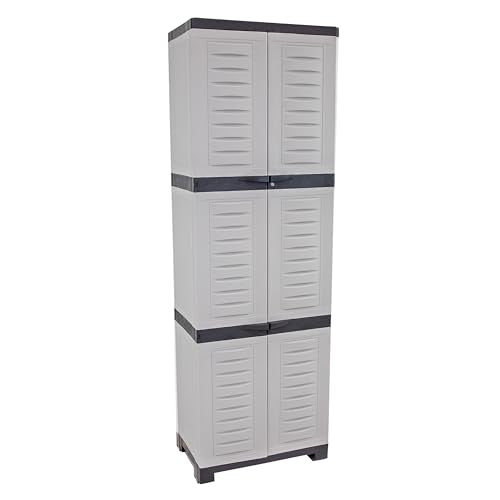 Sunnydaze 72" H Resin Garage Storage Cabinet - Garage Cabinet with Lockable Doors and Adjustable Shelves - Freestanding Utility Storage for Laundry Room, Office, Basement - Gray