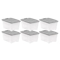 Amazon Basics Plastic Storage Containers with Secure Latching Lids, Stackable Organization Bins, Clear/Grey, 32 Quart, Set of 6