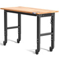 WORKPRO Garage Workbench, 48"X22" Adjustable Workbench with Wheels, Rubber Wood Top Heavy-Duty Workstation with Power Outlets, 1000 LBS Stationary Load Capacity, for Workshop, Garage