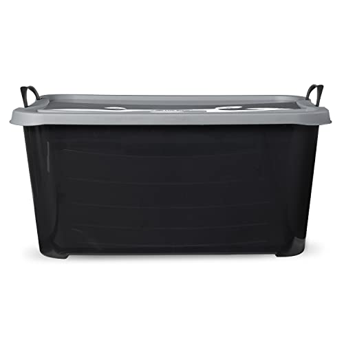 Life Story 6 Pack Heavy Duty Stackable Storage Bin, 55 Quart Home Organizer, Versatile Lightweight Locking Bins with Carrying Handles, Black/Gray