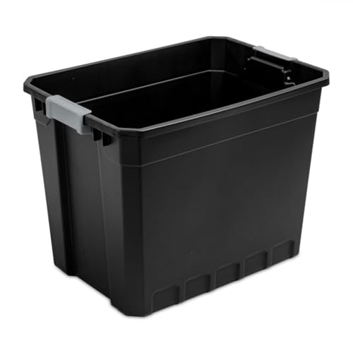 Sterilite 4-Pack Plastic Storage Bins with Lids, Stackable Containers, 27 Gallon, Black