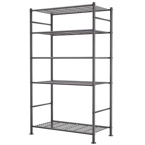 BolDuck 5 Tier Shelf Organizer Rack, Metal Shelving Unit with Adjustable Leveling Feet, Space-Saving Storage Shelves for Garage Closet Laundry Bathroom Kitchen Pantry, 33.07”Wx12.6”Dx72.04”H,Black
