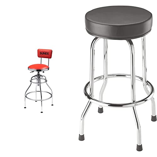 SUNEX TOOLS 8516 Hydraulic Shop Stool and BIG RED Torin Swivel Bar Stool Bundle | Padded Garage/Shop Seats with Chrome Plated Legs