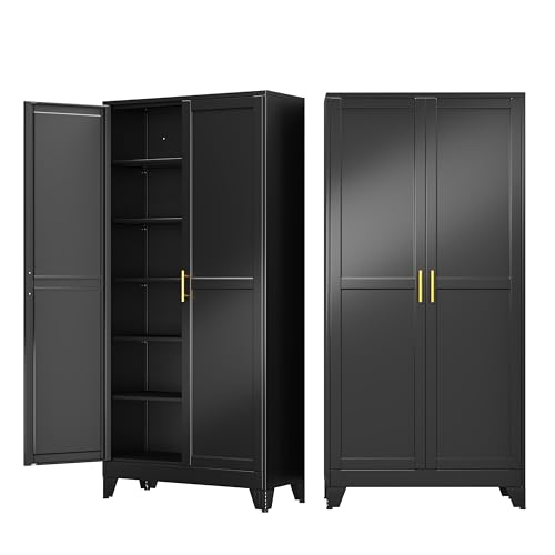 AUEYTVR 75" Metal Garage Storage Cabinet with 2 Doors and 5 Adjustable Shelves,Metal Storage Cabinets,Steel Tool Cabinets for Home,Office,Garage,Warehouse (Black, 75''H x 36''W x 18''D)