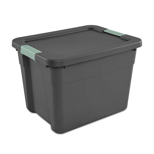 Sterilite 24 Pack Latch Tote, Stackable Plastic Storage Container, 12 Gallon, Gray/Green