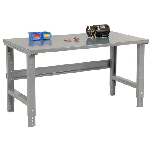 Global Industrial Adjustable Height Workbench C-Channel Leg, 48" W x 30" D, 1-3/4" Steel Top with Square Edge, 2000 Lbs. Capacity, Gray, Industrial Workbench