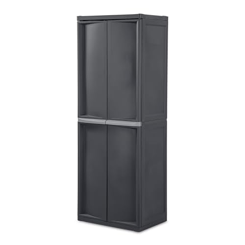 Sterilite 2-Pack 4 Shelf Cabinet, Lockable Utility Storage w/Adjustable Shelves, Gray - Plastic Shelving Unit for Organizing Garage, Pantry, Basement, Laundry Room or Mudroom