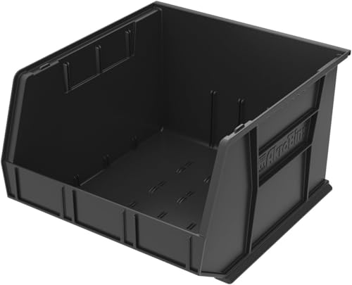 Akro-Mils 30270 AkroBins Plastic Storage Bins, Space-Saving Stackable Bins for Garage, Pantry, Craft Organization, 18" x 16" x 11", Black, 3-Pack