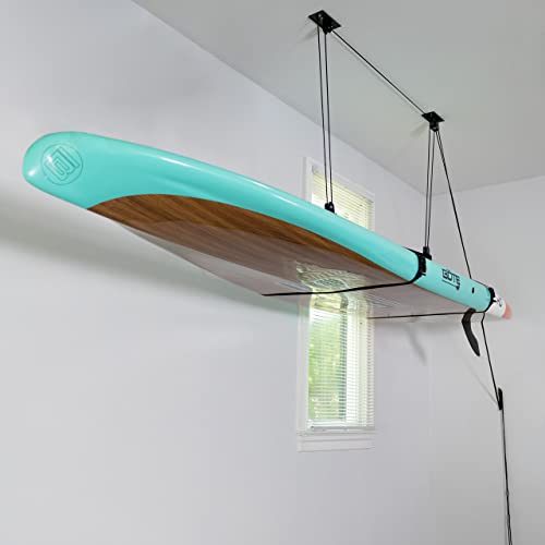 StoreYourBoard Standup Paddleboard and Surfboard Ceiling Storage Pulley System, Garage Mount Hoist, Heavy Duty Holds 150 lbs