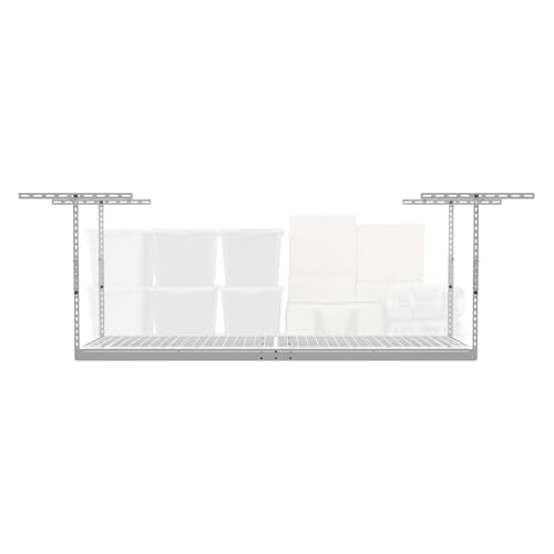 MonsterRax Overhead Garage Storage Racks 3x8’ (2-Pack) Ceiling Mounted Shelving, Adjustable Hanging Organizer, Heavy Duty Steel, Holds 500 Pounds, Color: White, Adjustable from 24"-45" off the Ceiling