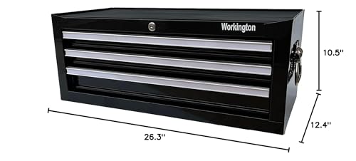 Workington Industrial 3 Drawers Portable Metal Intermediate Box, 26" Middle Tool Chest Cabinet with Ball Bearing Drawer Slides, Steel Tool Storage Box Organizer 4009 Black