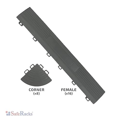 SafeRacks Floor Tile Edge Pieces - Garage Transformation Project, Seamless, Durable Interlocking, Enhance Appearance and Safety, Compatible with SafeRacks Tiles - 15.75" x 2", Female Kit Edge, Gray