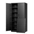 Yizosh Metal Storage Cabinet with Lock - 72" Garage Storage Cabinet with 2 Locking Doors and 5 Adjustable Shelves, Black Steel Lockable for Office,Home,Garage