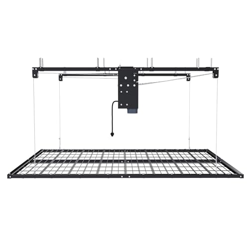 Star20XX Motorized Overhead Garage Storage Rack, Garage Ceiling Storage Rack, 4x8 Ft, 450 Lb Capacity, Remote Control, All Steel Ceiling Shelf for 10 to 12 Ft High Ceilings