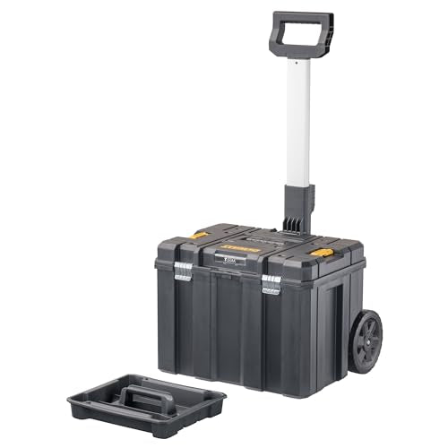 DEWALT Tool Box with Wheels Modular, Large Rolling Tool Box With Telescopic Handle, Portable Carrier Deep Stackable TSTAK Storage (DWST17820)