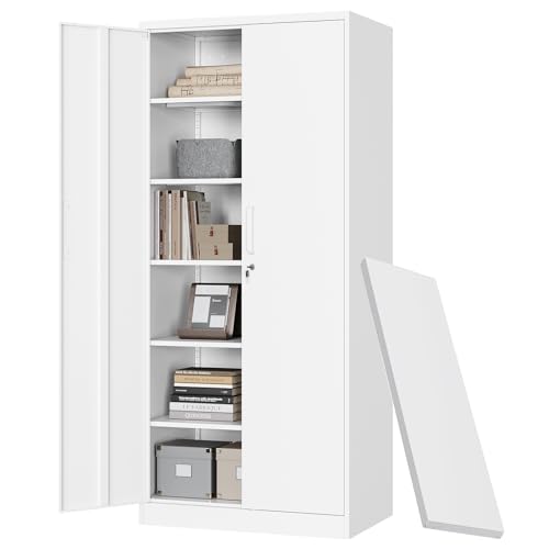 Letaya Metal Storage Cabinet with Lock Door Adjustable Shelf,72" Steel Lockers for Office, Home,School,Kitchen,Garage Tool Utility Cabinet (2 Door-White)
