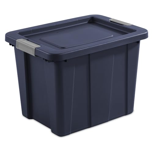 Sterilite 18 Gal Latching Tuff1 Storage Tote, Stackable Bin with Latch Lid, Plastic Container to Organize Garage, Basement, Blue Base and Lid, 6-Pack, Dark Indigo