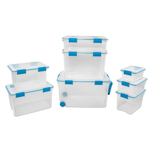 Sterilite 120 Qt Wheeled Gasket Box, Stackable Storage Bin with Latching Lid, Handle and Tight Seal, Plastic Container with Clear Base and Lid, 1-Pack