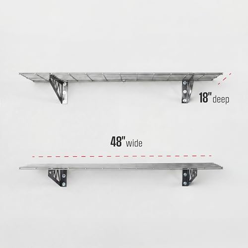 SafeRacks Wall Shelves - 2 Pack of 18 x48 Garage Wall Mounted Shelving, Wire Storage Racks, Utility Shelf, Heavy Duty Shelves with 4 Accessory Hooks, 500lbs Capacity, Color: Hammertone