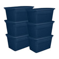 Sterilite 6-Pack Tote, Plastic Storage Bins with Snap Lids, 30 Gallon, Marine Blue - Stackable Home Organizers with In-Molded Handles for Bedroom, Garage, Basement and Attic