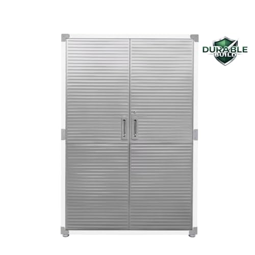 UltraGarage Heavy-Duty Metal Storage Cabinet, Industrial Grade Steel Construction with Slatted Doors, Lock Keys,Professional Garage Organization System (White, 48" W x 24" D x 72" H)