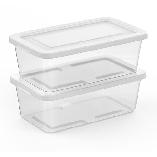 Sterilite 6 Quart Clear Storage Bins with Lids, 18-Pack Plastic Storage Containers, Clear Stackable Storage Bins Box for Closet, Garage, Classroom, Home Organization and Storage, Cloth Included