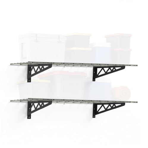 SafeRacks Wall Shelves - 2 Pack of 18 x48 Garage Wall Mounted Shelving, Wire Storage Racks, Utility Shelf, Heavy Duty Shelves with 4 Accessory Hooks, 500lbs Capacity, Color: Hammertone