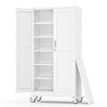 RISTERN Metal Garage Storage Cabinets and storage system, 74”Tall Rolling utility cabinet with Wheels, Lock, 5 Adjustable Shelves, Heavy Duty Steel Tool Locker for Home Office, Utility Room, Gym,White