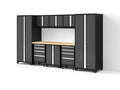NewAge Products Bold XL Series Gray 9 Piece Garage Cabinets Set with Tool, Base, Wall Cabinets, Bamboo Worktop and 30 in. Lockers, Heavy Duty Steel Garage Storage System, 64008