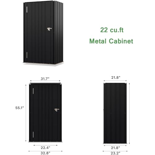 Devoko 22 Cuft Lockable Metal Storage Shed, Vertical Indoor Outdoor Tool Cabinet with Non-Adjustable Shelves for Patio Garden Backyard, Black