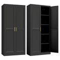 SteeLoong Kitchen Pantry Cabinet,71”Black Metal Pantry Storage Cabinet with Doors and 4 Adjustable Shelves,Kitchen Cabinet with 2 Gold Handles,Tall Cabinet for Livingroom,Pantry, Bathroom