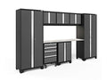 NewAge Products Garage Storage Cabinet Bold Series 8 Piece Set Gray, Include 72" Stainless Steel Worktop, Two-Door Base, 1x Rolling Tool Drawer, 3X Wall Cabinets, 2X Multi-Use Lockers, 50426