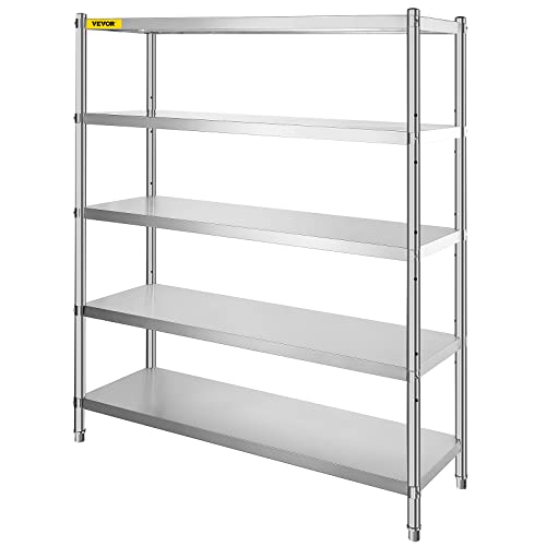 VEVOR Storage Shelf, 5-Tier Storage Shelving Unit, Stainless Steel Garage Shelf, Heavy Duty Storage Shelving, 1650 Lbs Total Capacity with Adjustable Height