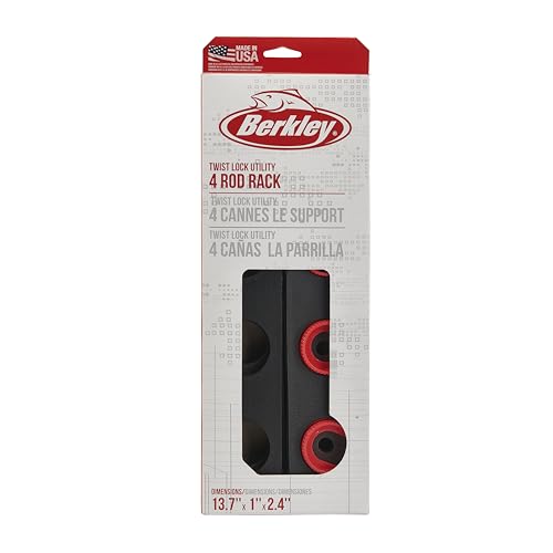 Berkley Twist Lock Fishing Rod Rack, Stores 4 Rods, Black, Soft Foam Grip Pads Protect Rod Finishes, Durable Construction, Easy to Mount with Common Tools