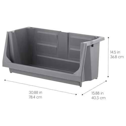 IRIS USA Open Front Storage Bins, Jumbo, Heavy Duty Garage Storage, Stackable Storage Bins, Tools Hardware Hose Household Product Sporting Goods, Interlocked Secure Stacking, 3 Pack, Dark Gray
